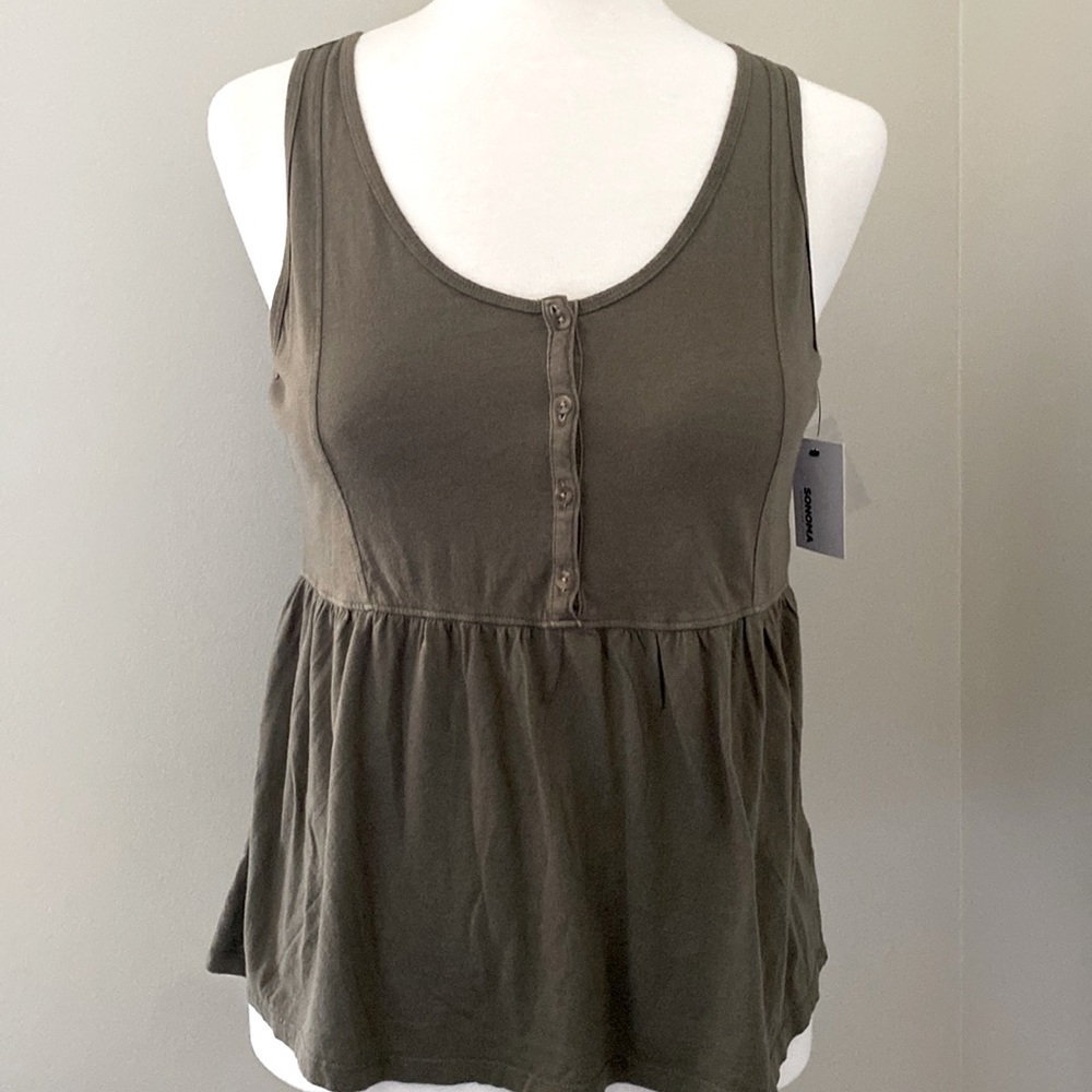 Sonoma peplum tank top with buttons :: cotton and modal blend :: olive green